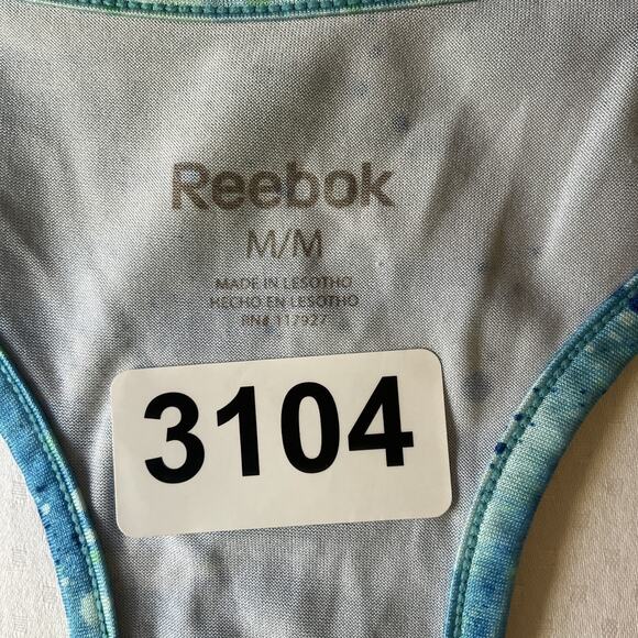 Reebok Women Tank Top M Blue Geometric Activewear Scoop Neck Pullover Light - Picture 2 of 7